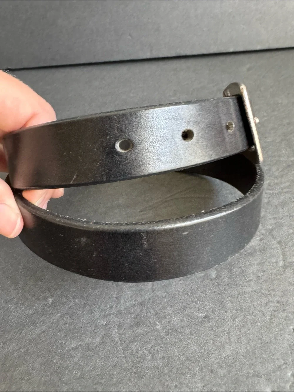Vintage Eddie Bauer Black Leather Belt Silver Distressed Unisex Womens Medium